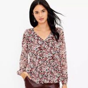 Loft Floral V-Neck Peplum Blouse L